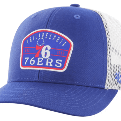 Men s Philadelphia 76ers 47 Royal Semi Patch Trucker Adjustable Hat