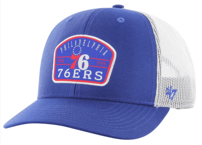 Men s Philadelphia 76ers 47 Royal Semi Patch Trucker Adjustable Hat